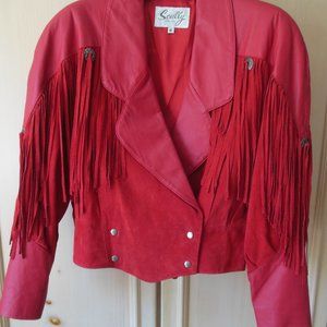 SCULLY RED LEATHER FRINGE JACKET